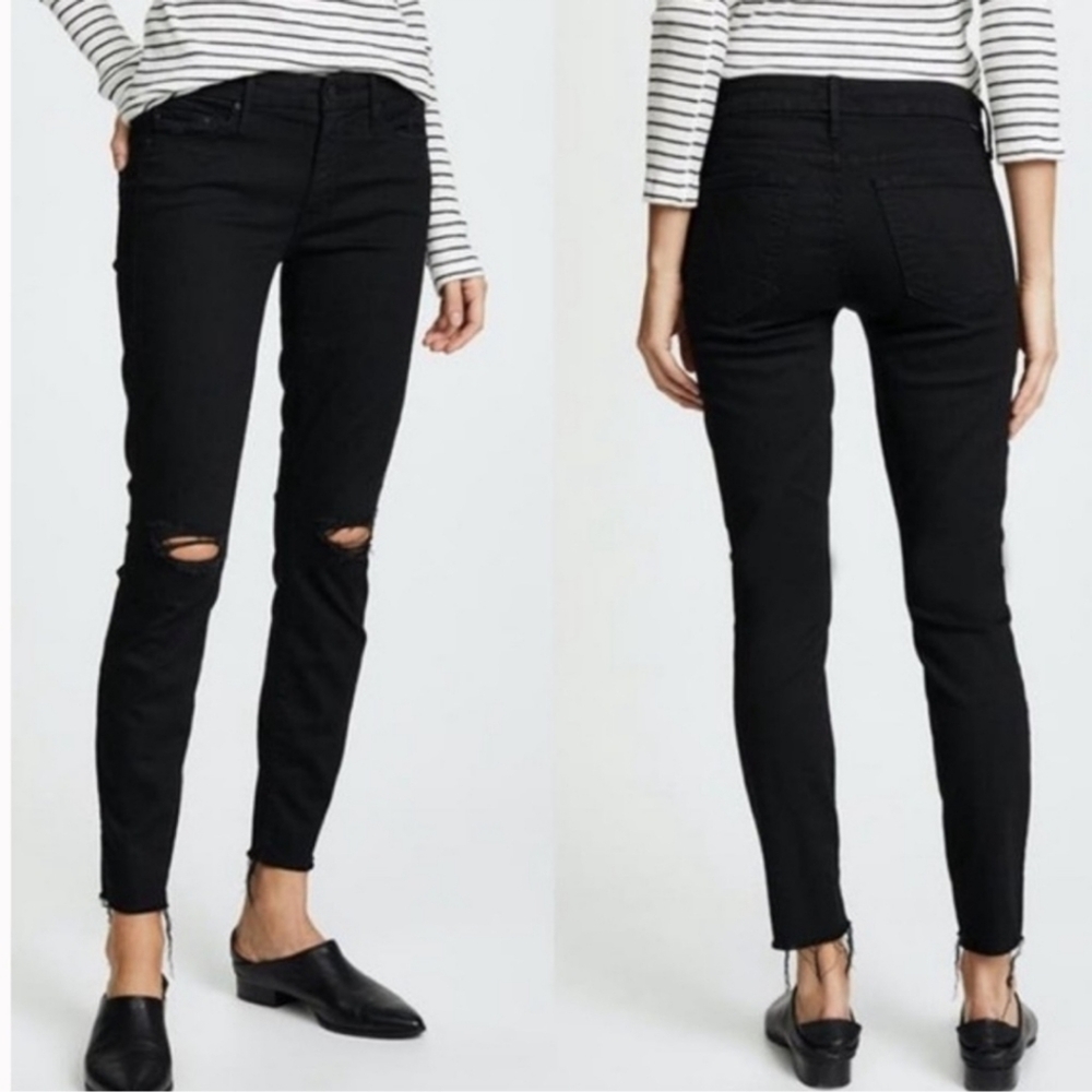 Mother The Looker Ankle Fray Hem Black Wash Jeans Womens 25